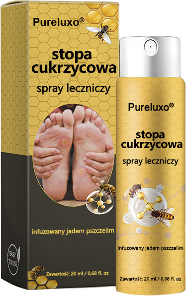 Pureluxo® Leczniczy spray do stóp cukrzycowych- zawiera jad pszczeli, który przyspiesza gojenie i zapobiega infekcjom!🌿