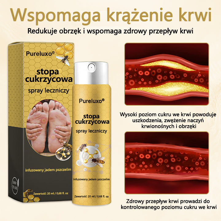 Pureluxo® Leczniczy spray do stóp cukrzycowych- zawiera jad pszczeli, który przyspiesza gojenie i zapobiega infekcjom!🌿